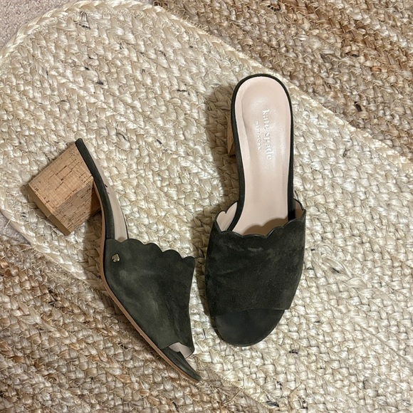 Kate Spade Olive Suede Mules with Wooden Heel - Picture 1 of 4